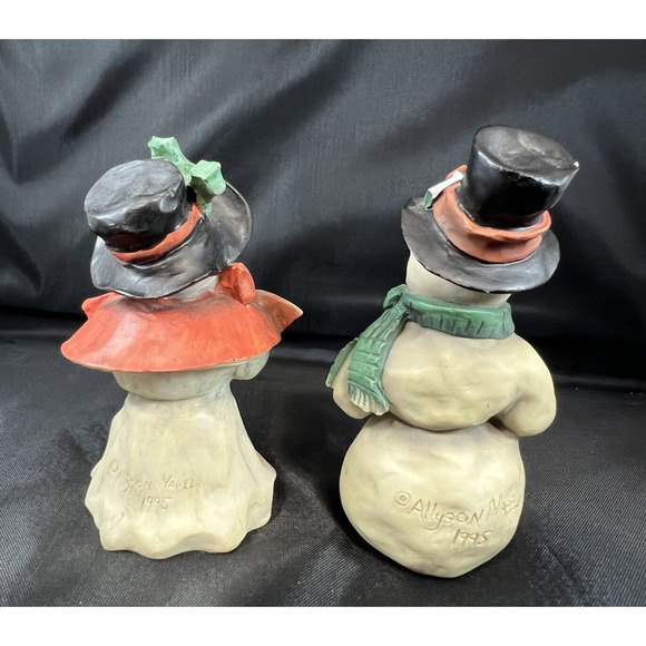 Vintage Allyson Nagel‎ 1995 Snowman Caroler Christmas 4.5" Tall lot of 2 chip - Picture 2 of 7